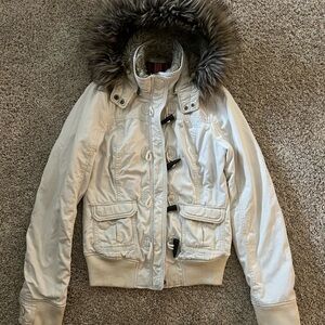 Abercrombie & Fitch Y2K Cream Ski Jacket with Faux Fur Trim